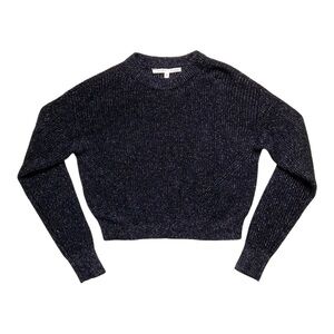 Veronica Beard Black and Metallic Baby Alpaca Blend Melinda Crew Neck Sweater